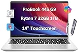 HP 2024 ProBook 445 G9 Business Laptop (14' FHD Touchscreen, AMD Ryzen 7 5825U, 32GB RAM, 1TB SSD, 8-Core (Beats i7-1165G7)) Fingerprint, Webcam, Ethernet, Wolf Pro Security, Win 11 Pro, Silver