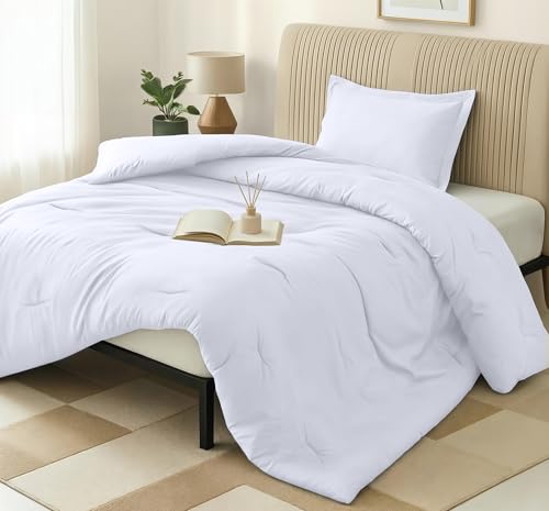 Utopia Bedding Twin Comforter Set White, Comforters Twin Size 2 Pieces Bedding Comforters Sets, Down Alternative Soft Bed Set, 1 Comforter (64 x 88 inches) 1 Pillow Sham (20 x 26 inches)