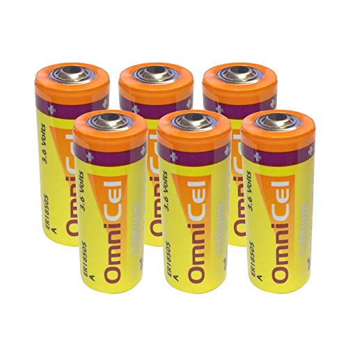 6x Omnicel ER18505 3.6V 3.8Ah Size A Lithium Button Top Battery For Smart Munitions, Unattended Sensors, Intrusion Sensors, Invisible Fencing, Asset Tracking, Theft Prevention, Locator Beacons