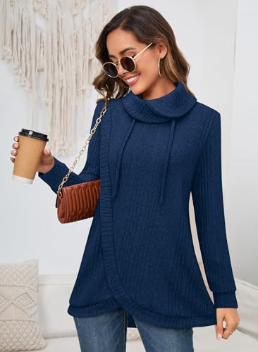 Image of Bulotus Tunic Sweaters for Women 2025 Turtleneck Sweater Pullover Lightweight Warm Tunic Tops for Leggings Loose Fit