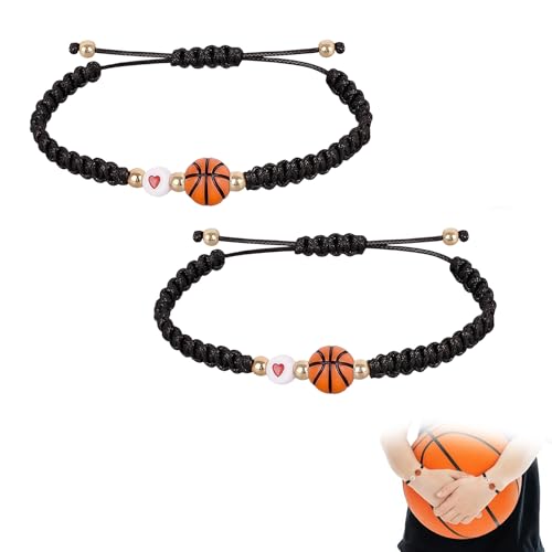 Pulseira de basquetebol para crianças, 2 unidades ajustáveis para jovens atletas, presente ideal para crianças e adolescentes fãs de basquetebol, design de alta qualidade e estilo moderno, acessório