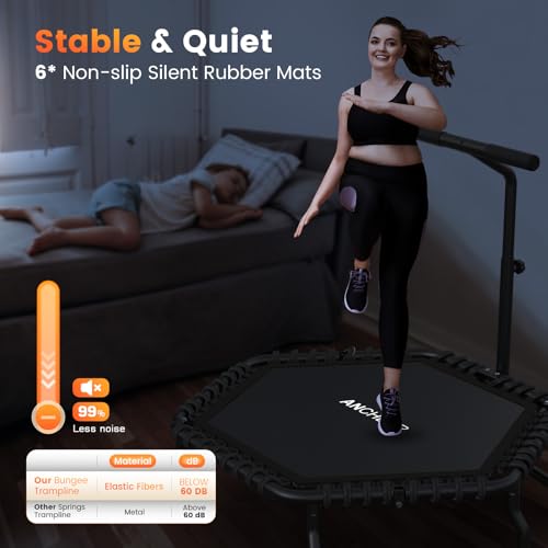 Image of ANCHEER 50 inch Rebounder Trampoline for Adults- 2026 Foldable Mini Trampoline with Bar- Exercise Trampoline for Adults, Max Load 560lbs, for Indoor /Garden Workout