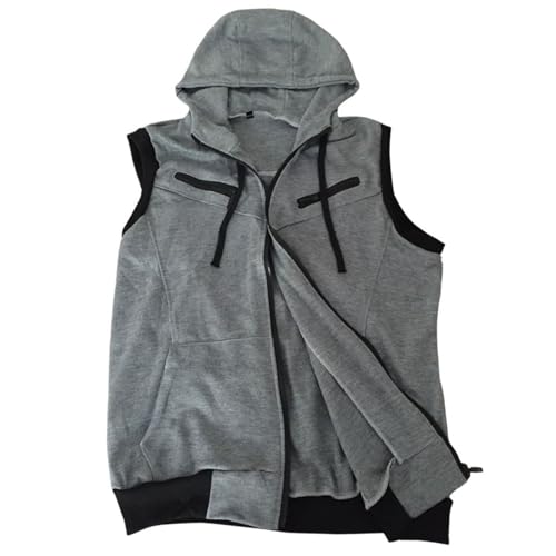 Image of Men's Sleeveless Hoodie Vest Workout Tank Top Hooded Fitted Fall Zip Up Slimming Spring