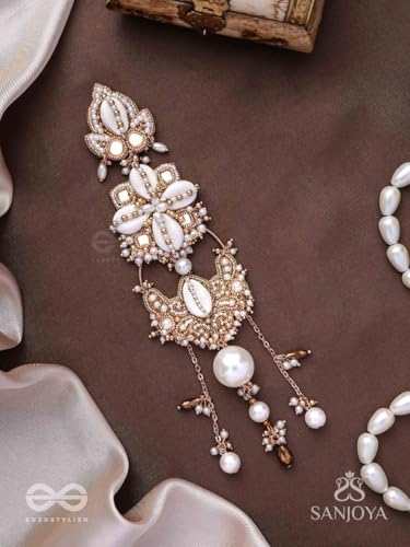 Image of SANJOYA BY EVERSTYLISH Embroidered Hair Accessory for Women | Mirror, Shell, Bead & Pearl Bridal Hairpiece | Ethnic Jewelry for Weddings & Festive Occasions