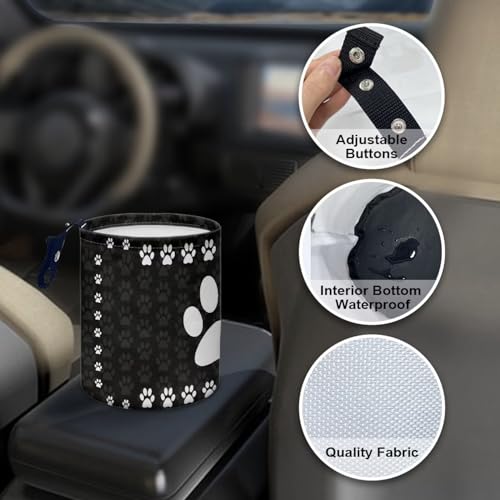 Image of Cute Dog Paw Print Car Trash Can, 3L, 1 Count - Multi-Purpose, Waterproof, Leak-Resistant, Easy to Clean, Car Interior Decoration