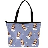 Generic Einkaufstasche für Frauen Strandtasche Handtaschen für Frauenbaus Laptop -Taschen Umhängetasche mit Reißverschluss, cartoon animal monkey cloud purple