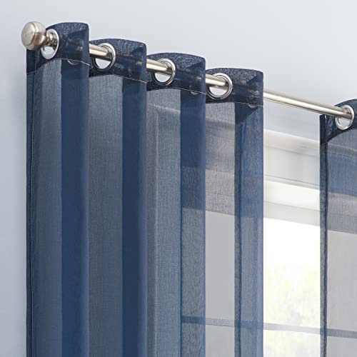 Eclipse Ines Printed Ombre Textured Light Filtering Grommet Window Curtains For Bedroom (2 Panels), 52 In X 84 In, Indigo #TOP2