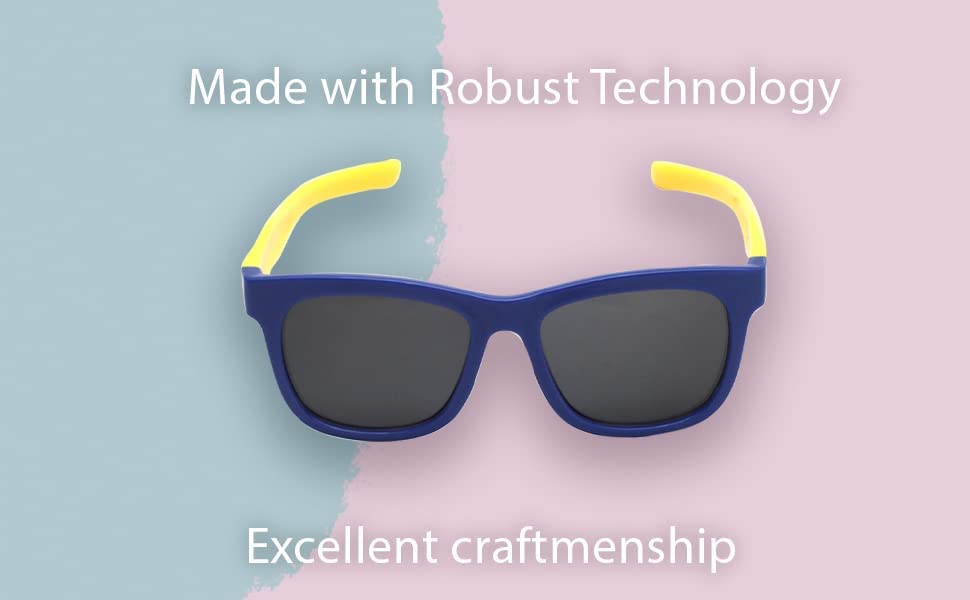 SPIKY Unisex Kids Rectangular Polarization Sunglasses With Protective Case Dark Blue & Yellow Frame Black Lens, Free Size - (Pack Of 1) - Image 4 thumbnail