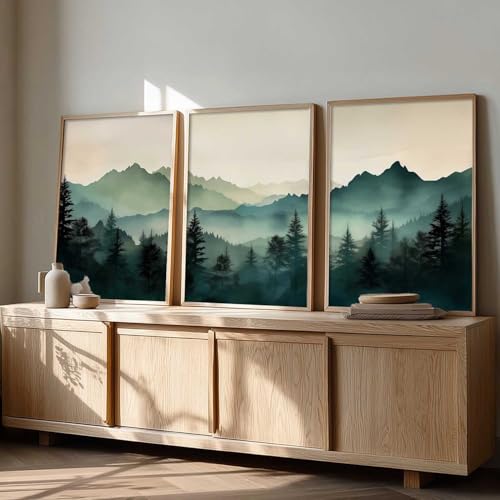Image of kotart Mountain View Framed Painting | Big Aesthetic Nature Inspired Framed Paintings for Living Room Bedroom Wall Decor Set Of 3 (10X13 inch)