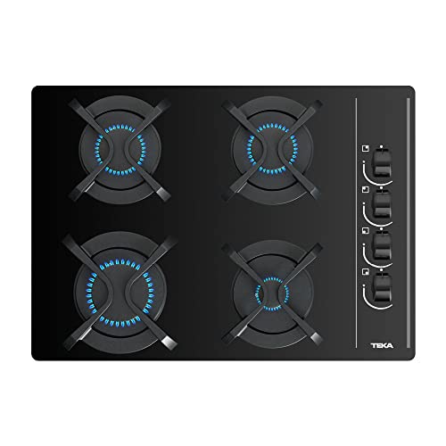 TEKA Placa de Gas 60 cm, 4 Quemadores, Autoencendido, Seguridad Termopar, Cristal Templado, Parrillas Fundición, Gas Natural, Medida Especial de Fondo 43.5cm, Modelo GBC 64003 KBN