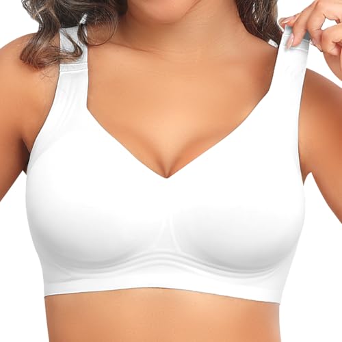 PoseFree Supportive Bras Back Fat Coverage Plus Size Wireless Wireless Bras for Large Breasted Women (White,2XL)