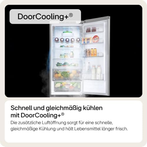 3. Bild von LG GBP62PZNBC, Klasse B, 384 L, Kühl-/ Gefrierkombination, Frische Features, Kühlschrank mit Gefrierfach und Innendisplay, DoorCooling+, LINEARCooling, 59,5 x 203 x 67,5 cm ꟷ Platinum Silver Standard Door Design