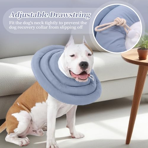 Image of IDOMIK Dog Recovery Collar, Waterproof Soft Dog Cone After Surgery, Comfy Protective Elizabethan Collar Alternative for Dogs Cats, Adjustable Pet Neck Donut Cone Anti-Licking Biting Wounds,Blue,3XL