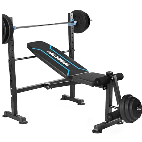 MAIDOMA Foldable 750LBS Adjustable Weight Bench, Adjustable Weigh Fitness Bench Set for Home Gym Exercise with Leg Extension and Squat Rack, Bench Press for Men & Women Full Body Strength Training