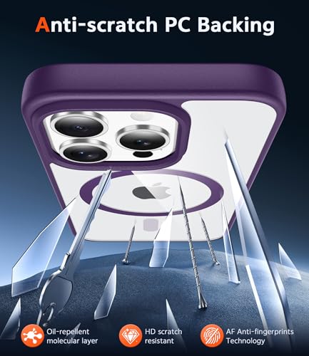 Image of FNTCASE for iPhone 14 Pro-Max Case: Clear Magnetic Phone Cases with Screen Protector Compatible with Magsafe Slim Anti Yellowing Rugged Shockproof Protective Transparent Cell Phone Cover (B-Purple)