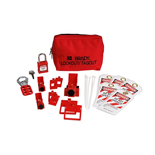 Brady Breaker Lockout Tagout Electrical Loto Kit. 120/277V to 480/600V Circuit Lock Outs. Set Includes 1 Red Safety Padlock, Hasps, Tags. Devices for Station Refill - 153669