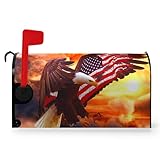 Dacawin Labor Day Mailbox Cover America Bald Eagle Flag Printing Mailbox Wrap Waterproof Magnetic Le