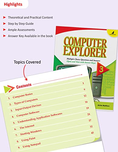 Image of Woodsnipe Beginner Computer Skills Book for Kids Age 7 to 9 | Class 3 & 4 | Learn Computer Basics, Types, Software, Paint, Notepad | Easy Explanation | Quiz & Tests | Answers keys