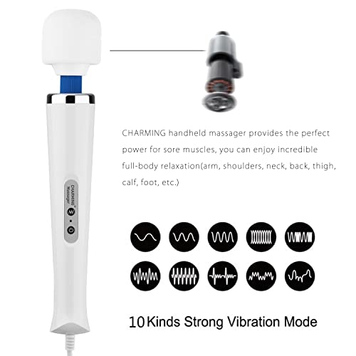 CHARMING 10 Speeds Wired Powerful Handheld Back Massager with Strong Vibration, Personal Therapy Massager for Sports Recovery, Muscle Aches, Full Body Pain (White) - Image 5
