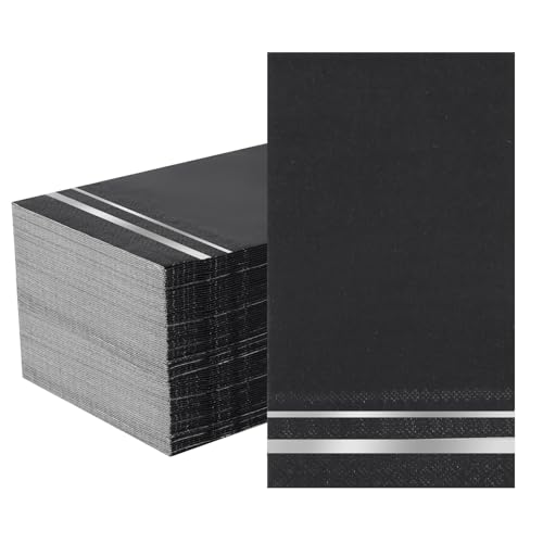 Tamone 100PCS 3-Ply Halloween Paper Napkins - Black Paper Napkins - Black Napkins Disposable - Premium Quality Black and Silver Napkins Soft and Absorbent for Wedding Party Birthday