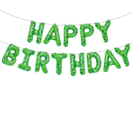 Image of Green Pixel Happy Birthday Banner Foil Balloons for Birthday Party Decorations Supplies