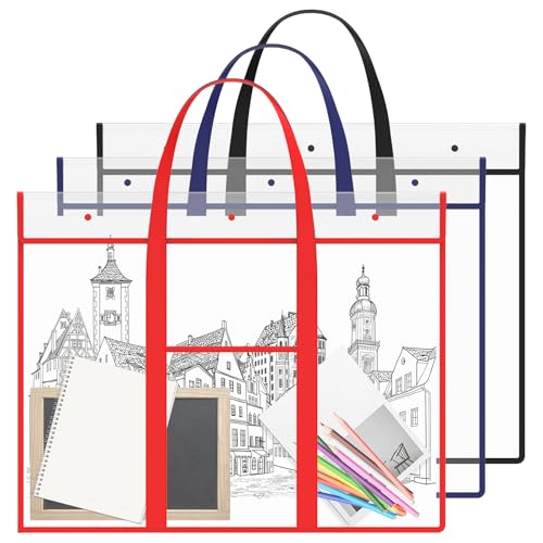 3 Pcs Large Poster Storage Bag 31.5'' x 25.5'' Bulletin Board Holder Art Portfolio Case PVC Art Portfolio Container Bulletin Board Storage Box with Pocket for Teachers Artist Classroom Organization