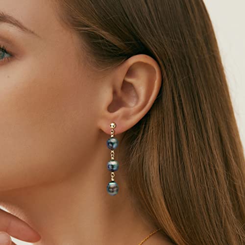Tahitian Black Baroque Pearl Dangle Drop Earrings For Women 18K Gold Plated 925 Sterling Silver – Birthday Anniversary Jewelry Gifts For Women (8-9Mm Yellow Gold) #TOP3