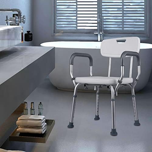 Shower Chair with Arms,Anti Slip Design w/ Padded Handles Shower Seat Perching Stool,6-Level Height Adjustable Shower Stools for Elderly, Disabled, Pregnant, Adult