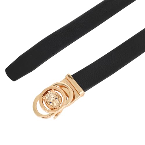 Image of Aurolran Men&Womens Leather Dress Belt Business Automatic Buckle Belt Color-Black Silver Gold