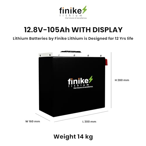 Image of Finike 12.8V 105Ah LiFePO4 Lithium Battery for Inverter with Smart Display & Inbuilt BMS | 1344Wh | Fast Charging | Long Backup | Works with All 12V Inverters | 5 Year Warranty