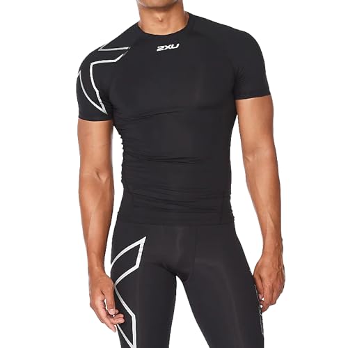 2XU Men's Core Compression T-Shirt - Enhance Performance and Recovery - Black/Silver