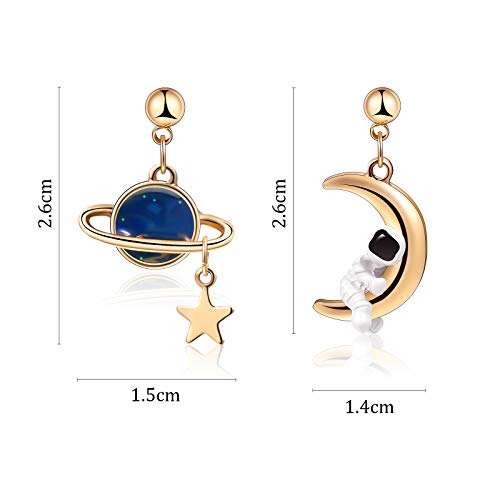 Hicarer 4 Pairs Space Earrings for Women Astronaut Stud Planet Star Moon Dangle Earrings Cute Cool Jewelry for Girls2