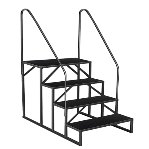 Image of 4 Step RV Steps with 2 Handrails, Outdoor RV Stairs with Anti-Slip Pedals