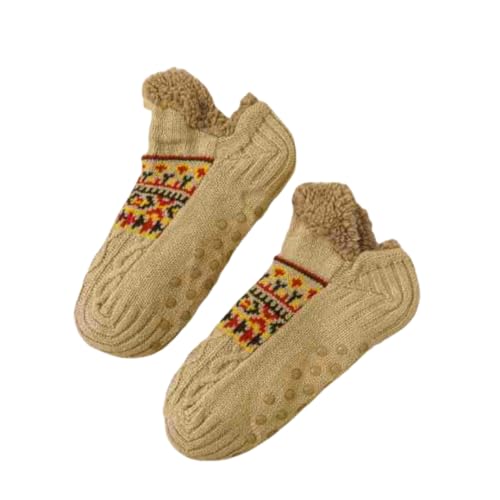 Women Winter Slipper Socks Winter Fuzzy Fleece-Lined Warm Socks Ladies Thermal Gel Grip Cute Sherpa Sock