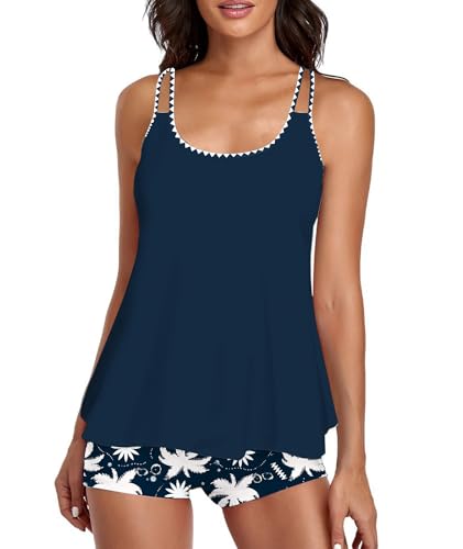 Image of Urchics 2026 Women Two Piece Tankini Swimsuit Tummy Control Plus Size Long Torso Top and High Waisted Boyshorts Bathing Suits
