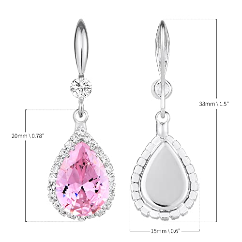 Linawe Pink Crystal Dangle Earrings For Women Trendy Silver Jewelry Set Teardrop Diamond Rhinestone Cubic Zirconia Drop Dangling Costume Wedding Bride Bridesmaid Gift For Mom Wife Her Girls Valentines #TOP4