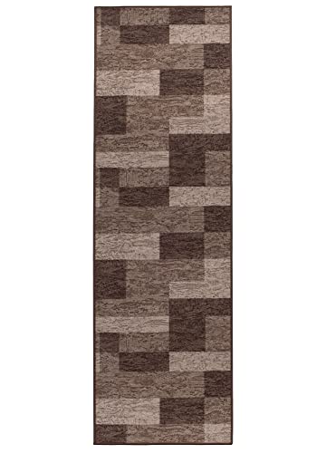 TAPISO Anti Rutsch Teppich Läufer rutschfest Brücke Meterware Modern Dunkelbraun Braun Viereck Geometrisch Design Flur Küche Wohnzimmer… – Ansicht 3