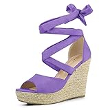 Allegra K Women's Lace Up Espadrilles Platform Wedges Purple Sandals 7.5 M US