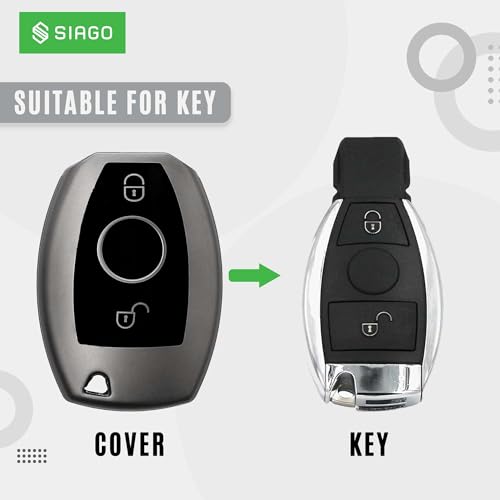 Image of SIAGO TPU Key Cover and Round Key Chain Compatible with Mercedes Benz A B C E G K R S Class AMG with 2 Button Flip Key (Grey)