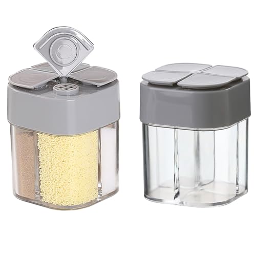 Vastsea 4 en 1 Ajustables Frasco de especias, 2 Piezas Dispensador Cuadrado de Especias, Gris Frasco Especias, para Hogar Restaurante Cocinar Barbacoa