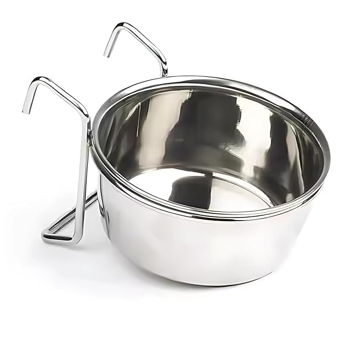 Image of Pets Empire Best Stainless Steel Birds Coop Cup Feeder Bowl (200 ML Pack of 2, Hook)