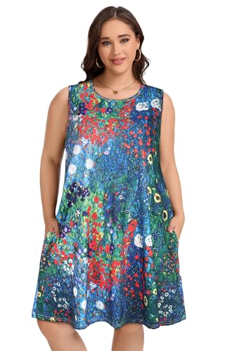 Image of elescat Plus Size Summer Dresses for Women Sleeveless Pockets Beach Tshirt Tank Sundress 2026
