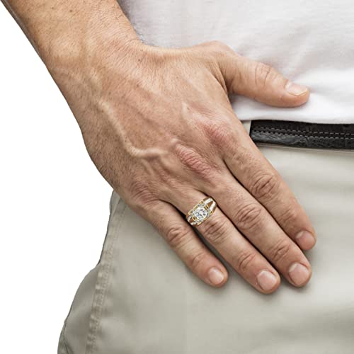 PalmBeach Men's Yellow Gold-Plated Round Cubic Zirconia and Round Simulated Crystal Grid Ring Sizes 8-133