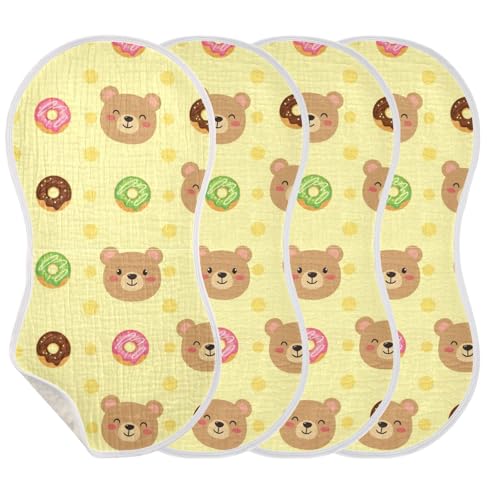Cute Bear Donut Yellow Baby Burp Cloths Cotton Washcloths Soft Absorbent Burping Rags for Baby Boy Girl Muslin Burp Cloths 4 Pack3
