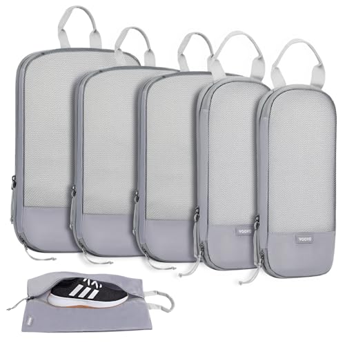 Voova 6 Set Compression Packing Cubes, Travel Accessories Expandable Packing Organizer Bags Set for Carry on Suitcase, Durable Luggage Packing Cubes for Travel Essentials,Grey - Main Image