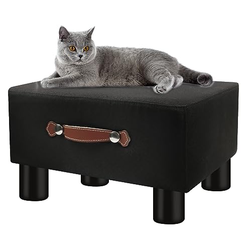 Adeco Kleiner Fußhocker Aus Plüsch – 40 X 40 X 20 Cm, Mit Rutschfesten Füßen – Weißer Teddy-Stoff