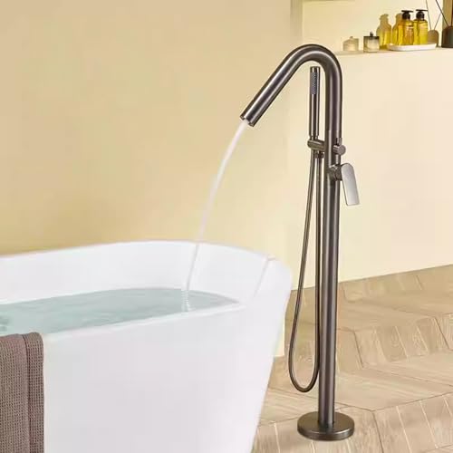 XDSMB Grifo Bañera Suelo Gris Cuello de Cisne 2 Modos Grifo de Pie para Bañera Exenta G1/2''
