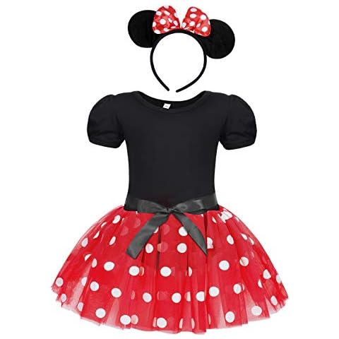 Jurebecia Newborn Baby Girls Outfits Princess Tutu Dress 2Pcs Set Romper Skirt Mini Mouse Ear Headband Headband Toddler Girls Dresses Red 9-12 Months Cover