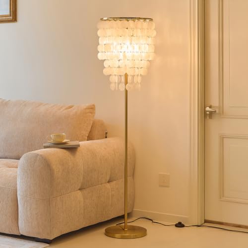 Monikessy Capiz Shell Floor Lamp Elegant Modern Floor Lamp with Gold Finish