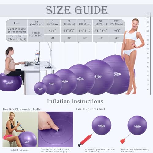 Image of Soft Exercise Ball, Anti-Burst Pilates Yoga Ball Chair Supports 2200lb, Workout Equipment w / Pump for Women Pregnancy, Medicine, Birthing, Physical Therapy, Stability, Excersing, Birth, Swiss, Fitness